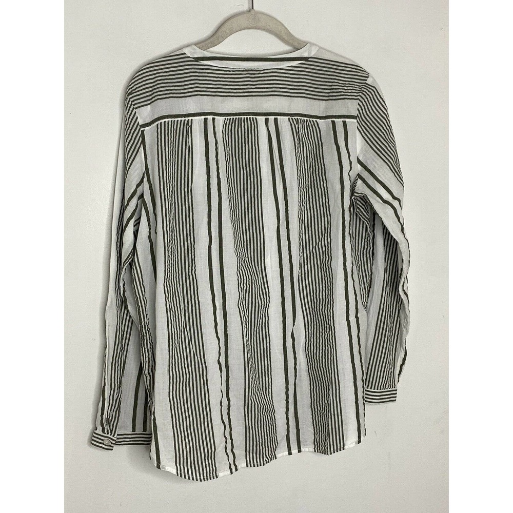 ANN TAYLOR LOFT NWT White Gray Stripe Cotton Blouse Shirt Top Size MP A2 - Picture 4 of 4